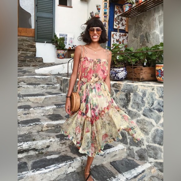 Zimmerman Melody Floating Floral Print Silk Dress Size Zimmermann 0 - Picture 5 of 16